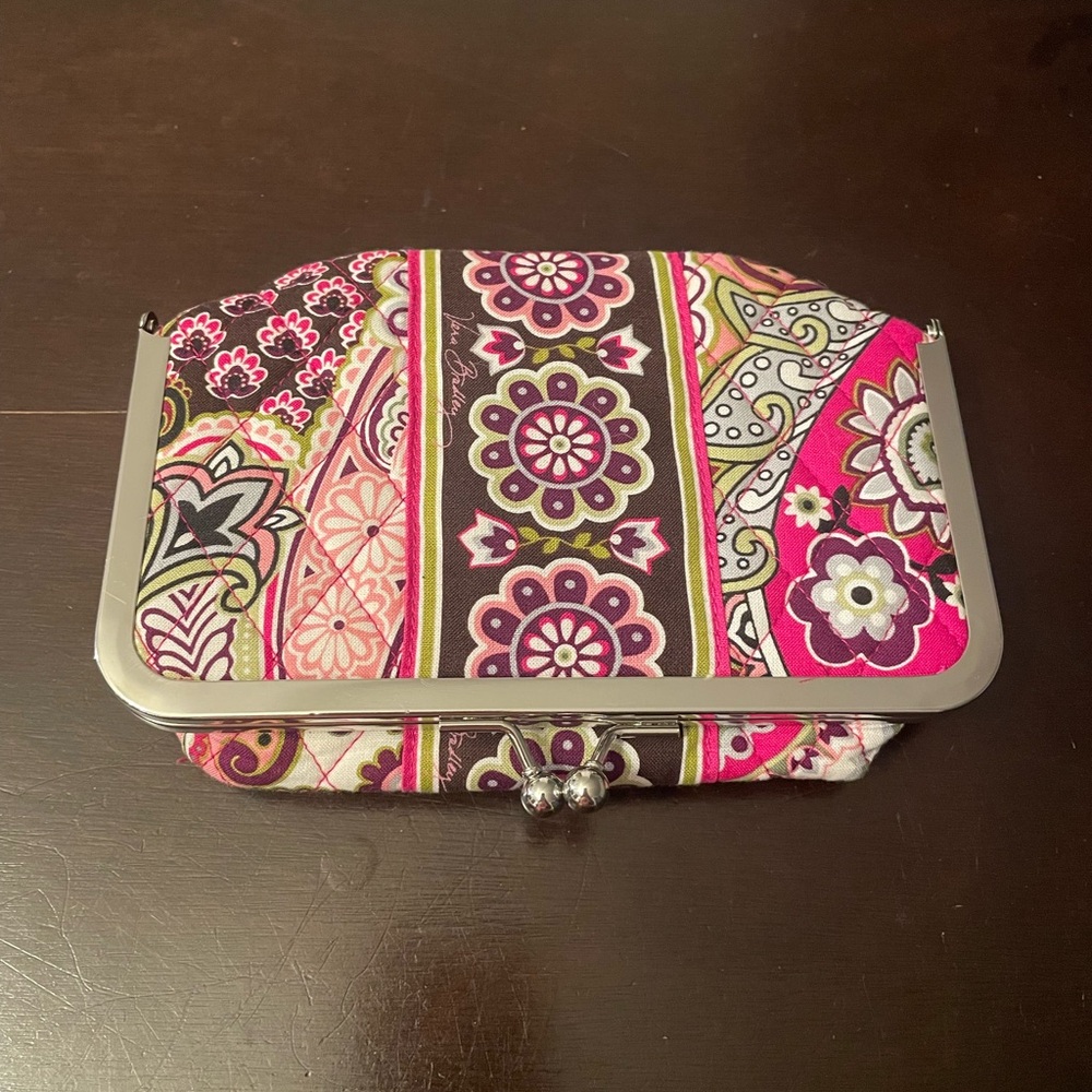 Vera Bradley Floral Patterned Make Up Clutch with Silver Frame
